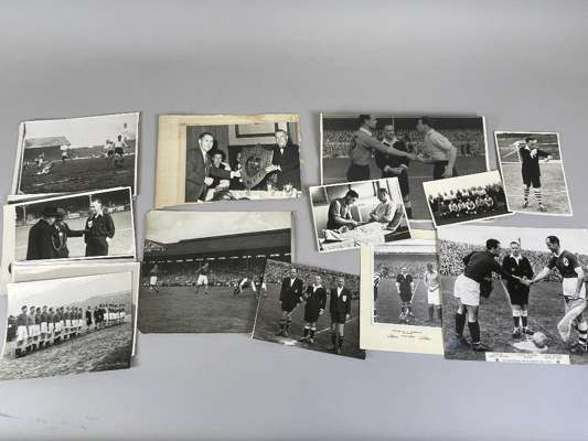 Henry Pearce a leading referee in 1940s selection of photographs, 
 b&w, various sizes includes kick-offs with team captains, 16/10/1948 with Reg Flew