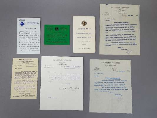 H. P. Hardman selection of items relating to the 1908 Olympic Football tournament in which he played all three games, 
 including 2-0 win in final v D