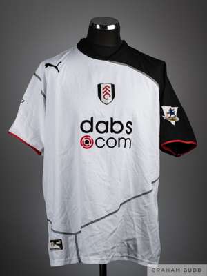 Zat Knight white and black No.16 Fulham short-sleeved shirt, 2004-05, 
 Puma, XL, with v-neck collar and embroidered badge inscribed FFC, the reverse 