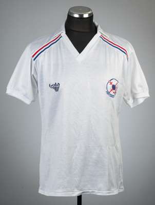 Alan Garner white Portsmouth no.6 home jersey v Liverpool, played at Anfield, 28th October 1980,
 an extremely rare Gola design, short-sleeved with em