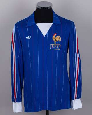 Luis Fernandez Jean Tigana blue and white No.7 France v. England match worn shirt, 1984
