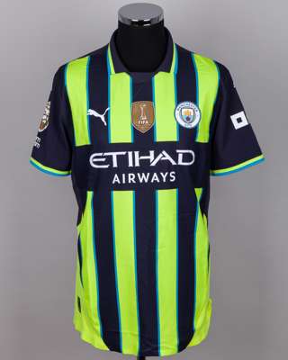 Erling Haaland dark blue and yellow No.9 Manchester City short-sleeved shirt, 2024-25
