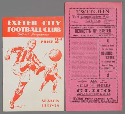 Two Exeter City 1930s F.A. Cup tie programmes,
 FAC5 v Leeds United 14th February 1931 and FAC2 v Hull City 11th December 1937