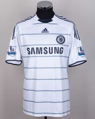 Didier Drogba white and blue No.11 Chelsea match issued short-sleeved shirt, 2009-10