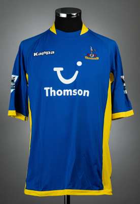 Mido blue and yellow Tottenham Hotspur no.15 away jersey, season 2005-06,
 match issue, Kappa, short-sleeved with BARCLAYS PREMIERSHIP sleeve badges, 