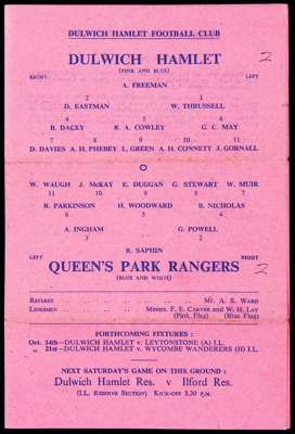 A collection of approx. 280 Dulwich Hamlet programmes dating between seasons 1950-51 and 1959-60, including v QPR LCC 50-51, many representative games