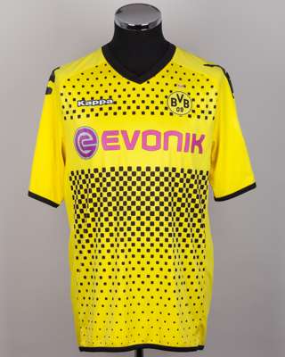 Robert Lewandowski yellow and black No.9 match issued short-sleeved shirt, 2011-12
