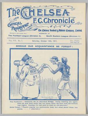 Chelsea v Nottingham Forest programme 14th October 1911,
 ex-bound volume