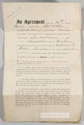 A player's contract for Sunderland's Billy Ellis dated 26th April 1920,
 four-page contract for 8th May 1920 to 7th May 1921, signed in black ink by W