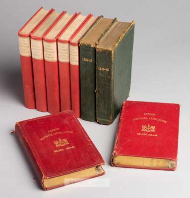 The Football Association Rules of the Association and Laws of the Game handbooks,
 bound in two season pairs forming five volumes, for 1922 to 1924, 1