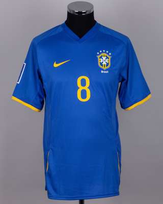 Gilberto Silva blue No.8 Brazil short-sleeved shirt