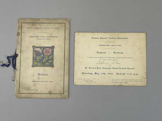 An England v. Scotland, English Schools Football Association Dinner Menu card, 14/4/32, held at County Hotel, Newcastle Upon Tyne, 
 the inside cover 
