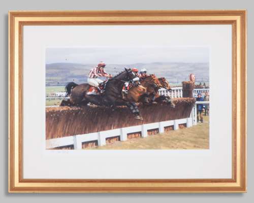 Peter Curling (Irish, b.1955) print of race action at Cheltenham
