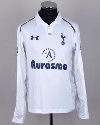 Emmanuel Adebayor white and blue No.10 Tottenham Hotspur long-sleeved shirt, 2012-13