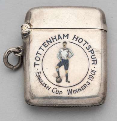 Silver & enamel vesta case commemorating Tottenham Hotspur's achievement of winning the FA Cup as a non-league team in 1901,
 hallmarked silver, with 