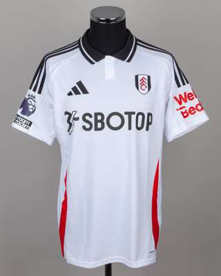 Emile Smith Rowe signed white, black and red Fulham No.32 short-sleeved shirt, 2024-25