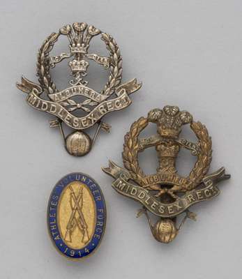 A silver Middlesex Regiment (Duke of Cambridge's Own) Football Battalion medal,
 another similar brass example and an Athletes' Volunteer Force gilt-m
