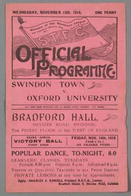 Swindon Town v Oxford University programme 12th November 1919, 

Friendly