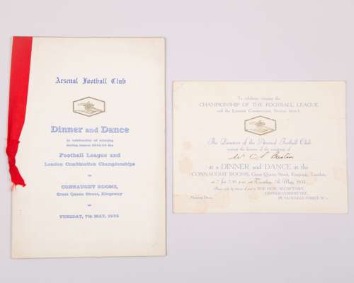 Cliff Bastin 1935 Arsenal menu for the Dinner & Dance to celebrate the Football League