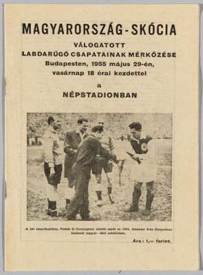 Hungary v Scotland programme, played in Nep Stadium, Budapest on 29th May 1955, 
 the programme is variously signed by nine Hungarian players, includi