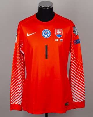 Jan Novota blue No.1 Slovakia v. England goalkeepers shirt, 2017
