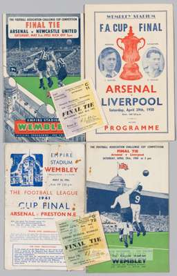 Arsenal F.A. Cup final programmes and tickets,
 programme and ticket unless otherwise stated, for 1941 War Cup Final v Preston N.E. (programme only), 