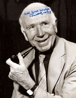 Matt Busby signed photograph, 10 by 8in. b&w signed in blue ink and inscribed ALL GOOD WISHES