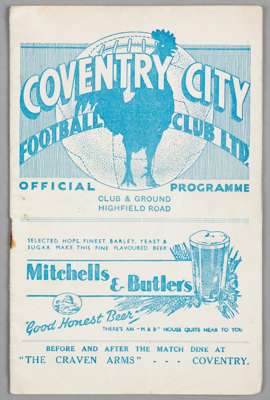 Coventry City v Millwall programme 12th November 1938,
 FL Division Two fixture
