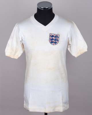 Bobby Charlton white No.11 England v. Brazil short-sleeved shirt, 1964