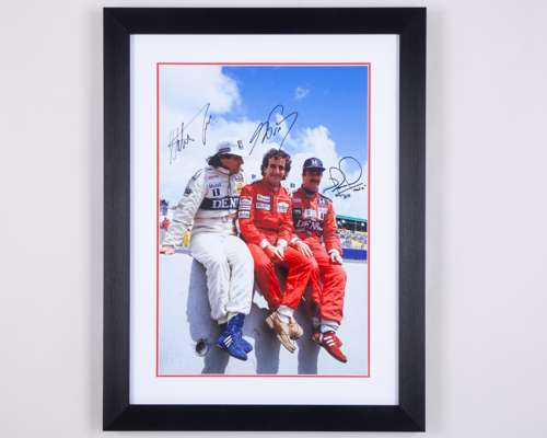 “Wall of Champions” Framed Print Signed by Nigel Mansell, Alain Prost & Nelson Piquet