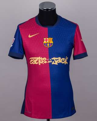 Lamine Yamal garnet and blue No.19 Barcelona v. Real Madrid match issued El Clásico shirt