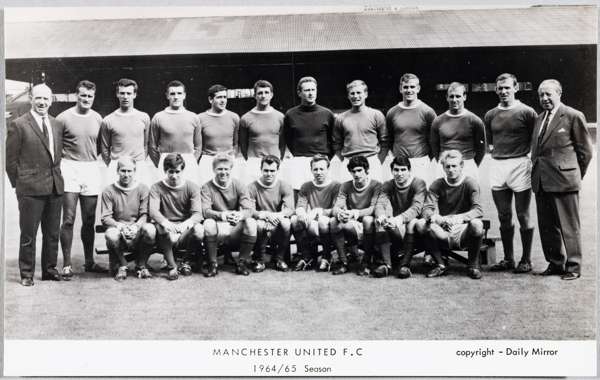 Manchester United F.C 1964/65 scarce full squad plain back photographic postcard published by the Daily Mirror, 

The 1964–65 season was Manchester Un