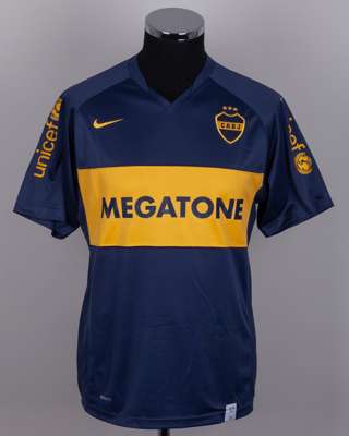 Ibarra yellow and blue No.4 Boca Juniors match issued short-sleeved shirt, 2008