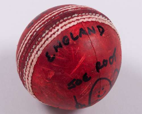 Joe Root and Tom Latham autographed England v. New Zealand match used Test cricket ball, 2026