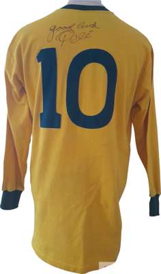 Mexico 1970 World Cup replica Brazil shirt hand signed by Pele