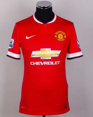 Angel Di Maria red No.7 Manchester United v. Manchester City short-sleeved shirt, 2014-15