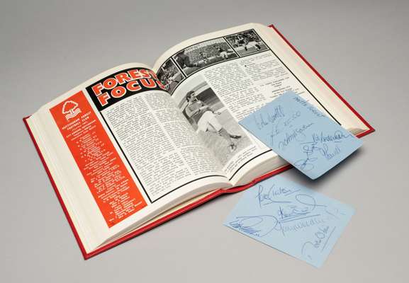 Bound volume of home programmes for Nottingham Forest's 1977-78 Football League Division One winning season together with autographs of the championsh