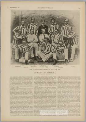 Extract from an 1891 Harper's Weekly magazine featuring a full page illustrated article on Cricket in America,
 Vol XXXV No.1814, dated 26th September