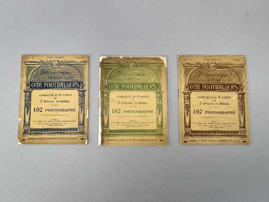 Our Footballers booklets, published by A.D. Jones & Co., circa 1898
 24 cabinet sized booklets, six in series, these are offered as No.1, 4, 5 of set 