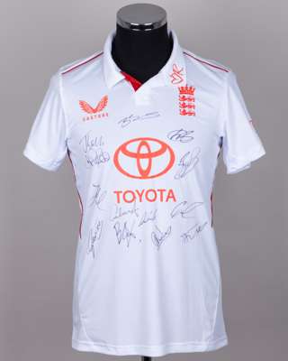 White and red England v. India Red For Ruth squad autographed short-sleeved shirt, 2025