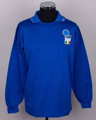 Franco Baresi blue No.4 Italy v. Bulgaria match worn long-sleeved shirt, 1991
