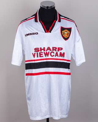 Gary Neville white No.2 Manchester United Champions League short-sleeved shirt, 1997-99
