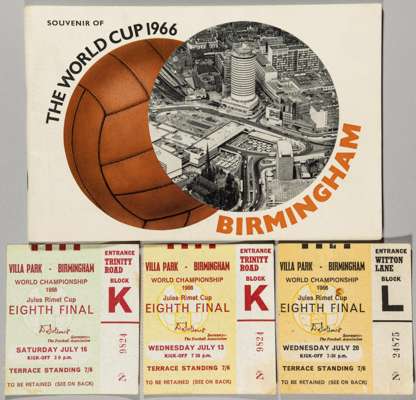 World Cup England 1966 tickets and brochure re: matches played at Aston Villa's Villa Park, Birmingham,
 visitors guide Welcome to Birmingham World Cu