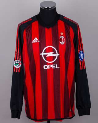 Thomas Helveg red and black No.2 AC Milan long-sleeved shirt, 2002-03