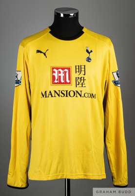 Carlo Cudicini yellow and black No.23 Tottenham Hotspur goalkeepers shirt, 2009-10, 
 Pony, L, with crew-neck collar and embroidered badge, the revers
