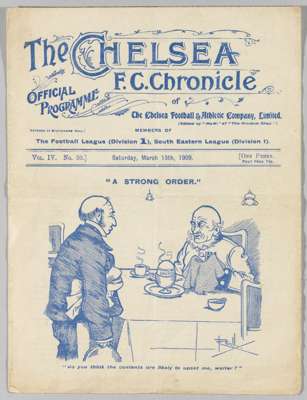 Programme Chelsea v Manchester United March 13th 1909,
 Not Ex Bound Volume. Gatefold programme.