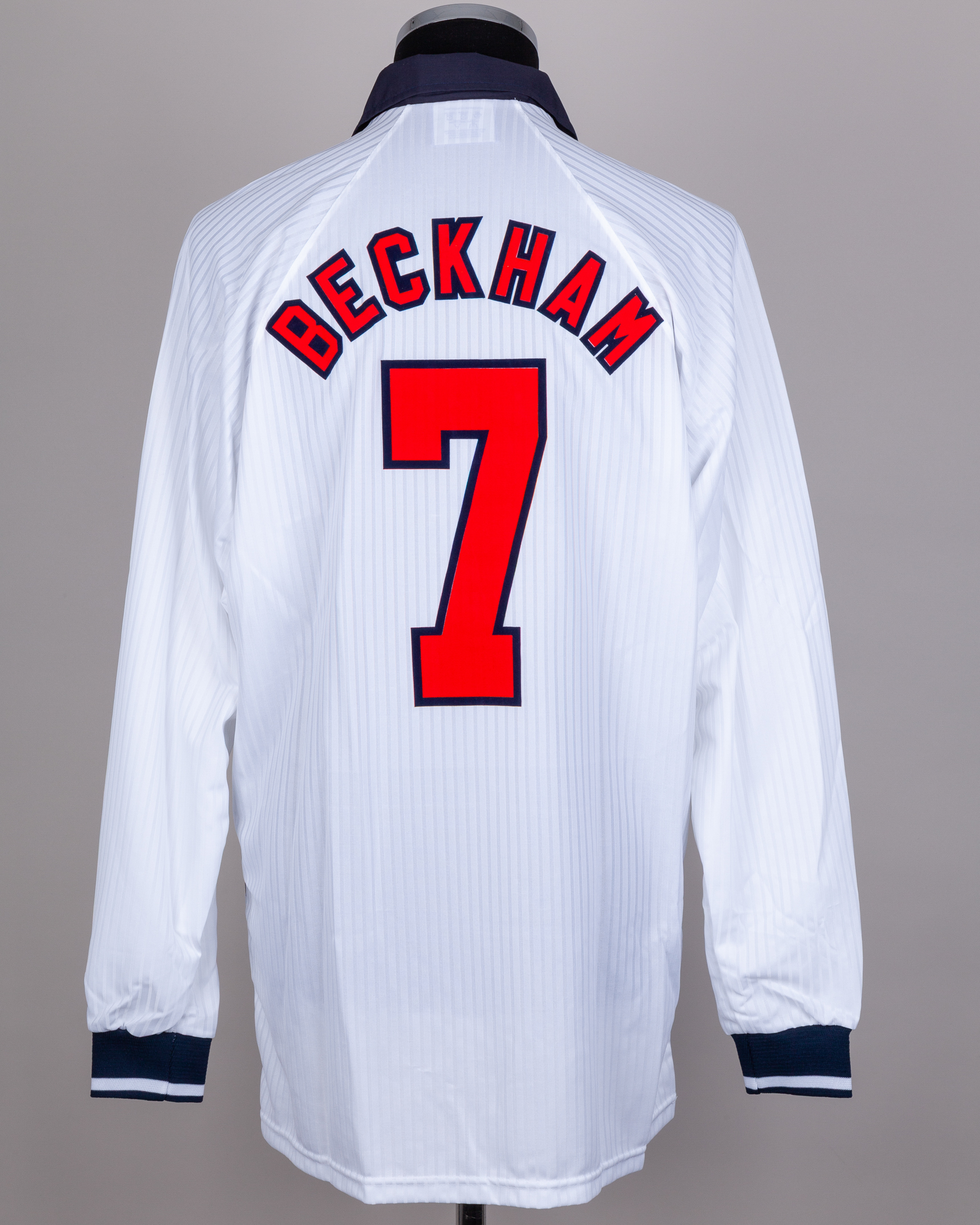 David Beckham white No.7 England World Cup issued long-sleeved