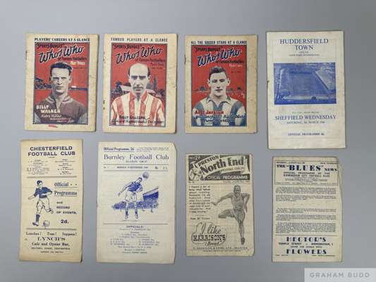 Charlton Athletic v. Burnley 1947 F.A.Cup Final pirate match programme, 25th April 1947
 seven Barnsley home and away match programmes comprising Newc