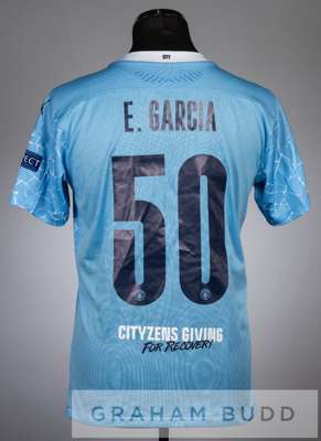 Eric Garcia blue Manchester City no.50 home jersey v Chelsea in the UEFA Champions League Final at Estadio do Dragao, 29th May 2021,
 short-sleeved wi