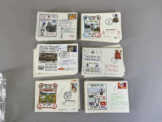 Selection of signed Dawn First Day Covers,
 comprising League, European, Cup Finals, etc., Drake, Shackleton, Crerand, Mercer, Cullis, Kanchelskis, So